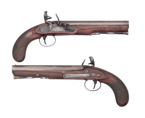 A CASED PAIR OF 15-BORE FLINTLOCK BELT PISTOLS BY HAMPTON, BIRMINGHAM PROOF MARKS, CIRCA 1815-20 with re-browned twist octago