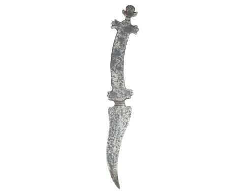 A SOUTH INDIAN DAGGER (KHANJAR), PROBABLY 18TH/19TH CENTURY formed entirely of steel, with recurved double-edged blade of fla