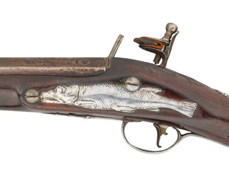 A RARE 11 BORE SILVER-MOUNTED FLINTLOCK SPORTING GUN BY EDWARD NEWTON, GRANTHAM, LONDON 1743, MAKERS MARK JA with rebrowned s