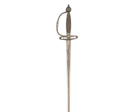AN ENGLISH SILVER-HILTED SMALL-SWORD, LONDON, CIRCA 1785 with hollow-triangular blade etched with scrolls over the forte, sil