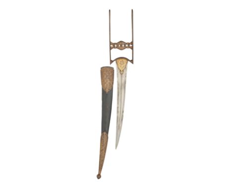 A NORTH INDIAN DAGGER (KATAR), LATE 18TH CENTURY with slightly curved double-edged crucible steel blade formed with a pair of