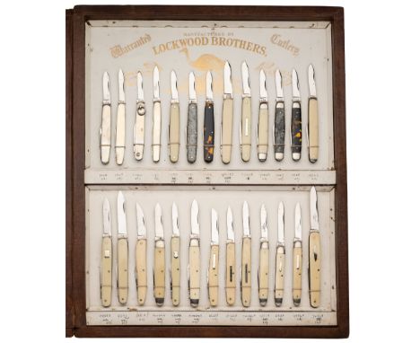 ˜ A SALESMAN’S DISPLAY OF TWENTY-SIX POCKET KNIVES, LOCKWOOD BROTHERS, SHEFFIELD, LATE 19TH/EARLY 20TH CENTURY each struck wi
