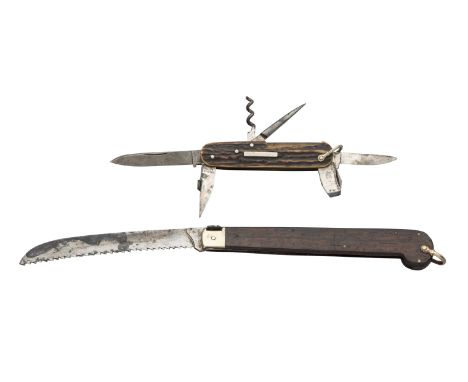 A FOLDING KNIFE SAW, UNDERWOOD, LONDON AND A POCKET KNIFE, GEORGE GILL &amp; SONS, LATE 19TH/20TH CENTURY the first with sign