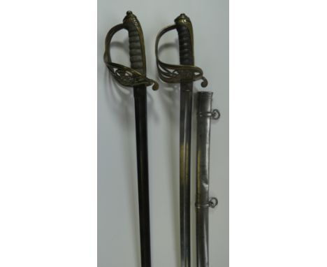 A VICTORIAN INDIAN ARMY 1845 PATTERN INFANTRY OFFICER'S SWORD RETAILED BY RANKIN, CALCUTTA, AND A VICTORIAN 1845 PATTERN INFA