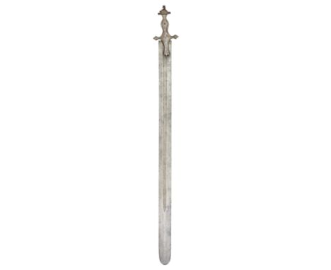 A SOUTH INDIAN SWORD (TALWAR), 18TH CENTURY, PROBABLY MALABAR with very broad straight double-edged blade formed with three l