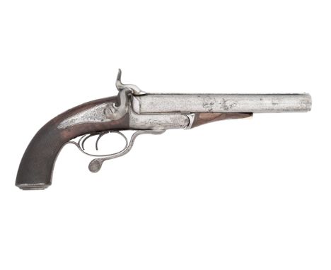 ˜ A 16 BORE PIN-FIRE SPORTING PISTOL BY PERRINS &amp; SONS, WORCESTER, CIRCA 1860 with twist sighted barrels inscribed 'Worce