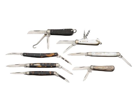 ˜ A MINIATURE POCKET KNIFE, WRAGG &amp; SON, SHEFFIELD, LATE 19TH/20TH CENTURY AND FOUR EXTRA THIN POCKET KNIVES the first wi