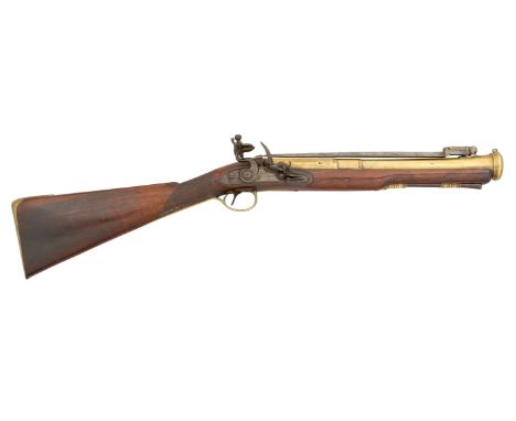 A BRASS-BARRELLED FLINTLOCK BLUNDERBUSS BY ASTON, MANCHESTER, PRIVATE PROOF MARKS, CIRCA 1790 with barrel formed in four stag