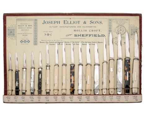 ˜ A SALESMAN’S DISPLAY OF SEVENTEEN POCKET KNIVES, JOSEPH ELLIOTT &amp; SONS, SHEFFIELD, LATE 19TH/EARLY 20TH CENTURY each wi