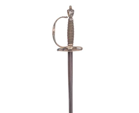 AN ENGLISH SILVER-HILTED SMALLSWORD, LONDON MARKS FOR 1782 with associated hollow-triangular blade, silver hilt comprising ov