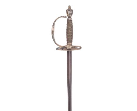 AN ENGLISH SILVER-HILTED SMALLSWORD, LONDON MARKS FOR 1782 with associated hollow-triangular blade, silver hilt comprising ov