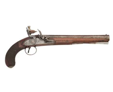 AN IRISH 22 BORE FLINTLOCK DUELLING PISTOL BY CLARKE, DUBLIN, CIRCA 1800 with slightly swamped twist octagonal sighted barrel