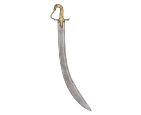 A SOUTH INDIAN SWORD, 17TH/18TH CENTURY, PROBABALY MADRAS, TAMIL NADU with broad curved heavy blade double-edged towards the 