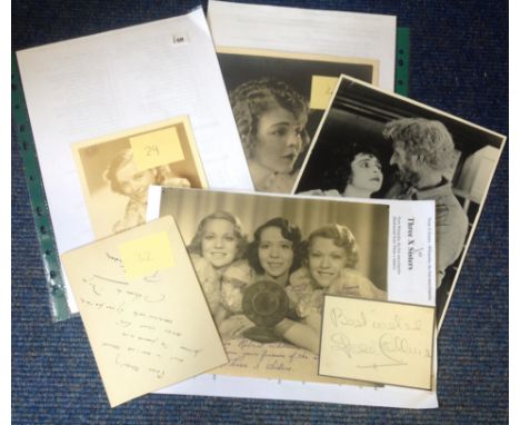 Vintage TV/film signed collection. 5 items. Signatures include Helene Chadwick, Jose Collins, Pat Paterson, Irene Hervey and 