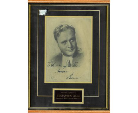 Beniamino Gigli signed vintage photo. 20 March 1890  30 November 1957)was an Italian opera singer. He is widely regarded as o