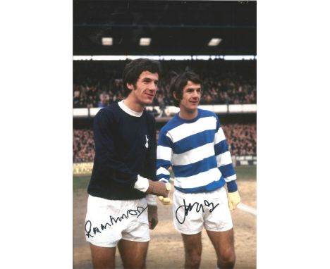 Autographed ROGER &amp; IAN MORGAN photo, a superb image depicting the Morgan twins shaking hands prior to QPR's visit to Tot