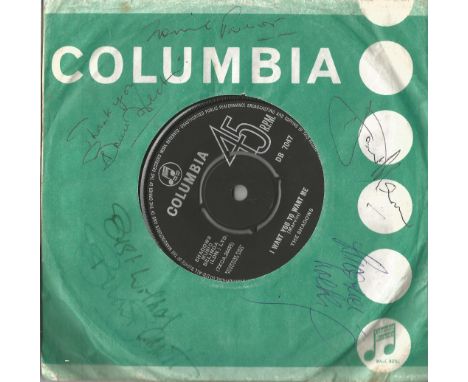 The Shadows Columbia 45 vinyl record in original sleeve signed by band members Hank Marvin, Bruce Welch, Brian Bennett, Jet H