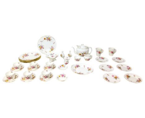 A Royal Crown Derby Posie pattern part tea service, thirty six pieces, including a teapot, milk jug, sugar bowl, six tea cups