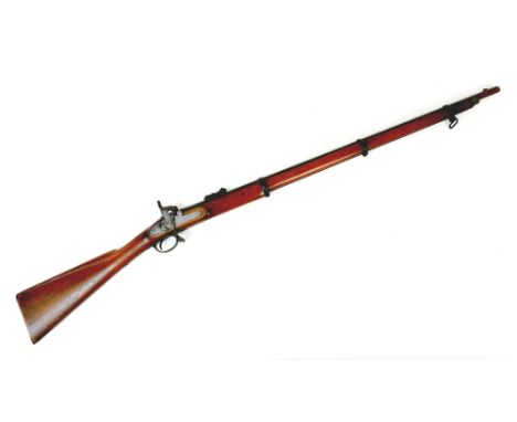 A patent 1853 Enfield 3 band Volunteer percussion cap musket by J. Aston of Hythe, with walnut stock, fitted with ladder sigh