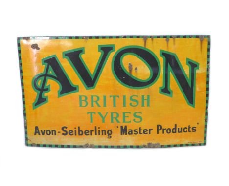 A large early 20th century Avon British tyres enamel advertisement sign, by Imperial Enamel Co. Birmingham, 152 by 91.5cm hig