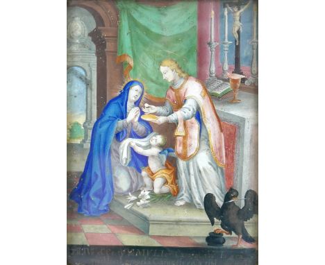 Florentine School (late 19th century): a religious scene, in Renaissance style, depicting a holy lady taking the sacrament, w