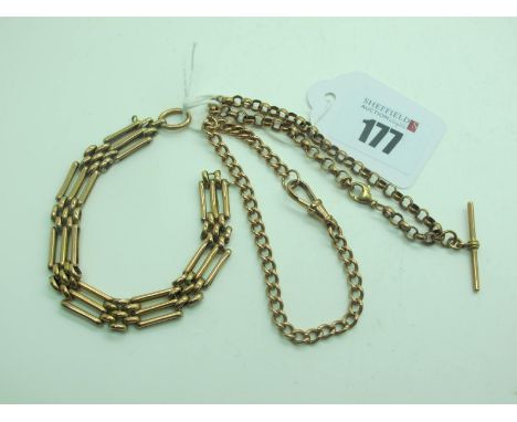 A Gate Link Style Bracelet, (indistinctly stamped) (lacking clasp / safety chain); Together with A Belcher Link Bracelet, sus