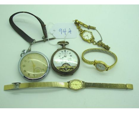 Hebdomas Patent Openface Pocketwatch, the signed dial with part visible movement, within engine turned case; together with a 