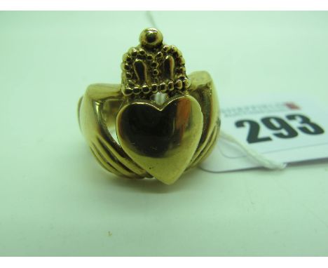 A 9ct Gold Gent's Ring, of Claddagh style (finger size S) (16grams). 