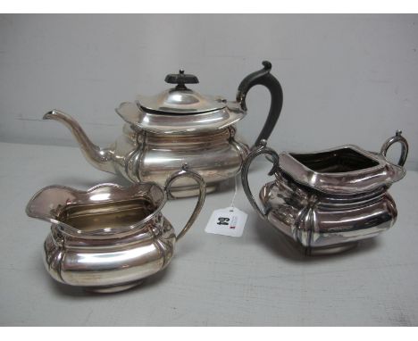 A Hallmarked Silver Three Piece Bachelor's Tea Set, PA&amp;S, Sheffield 1902, each of rounded rectangular form (sugar lacking