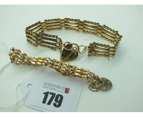 A Gate Link Style Bracelet, to a 9ct gold heart shape padlock style clasp; Together with A Smaller Example, (total weight 12.