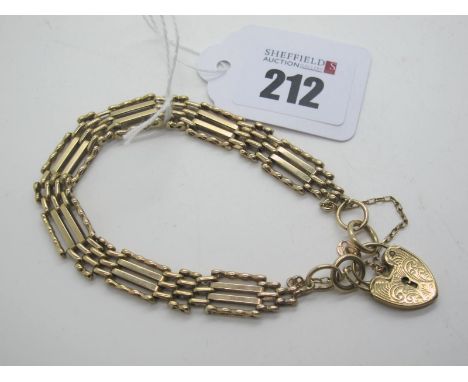 A Gate Link Style Bracelet, to a 9ct gold heart shape padlock style clasp.