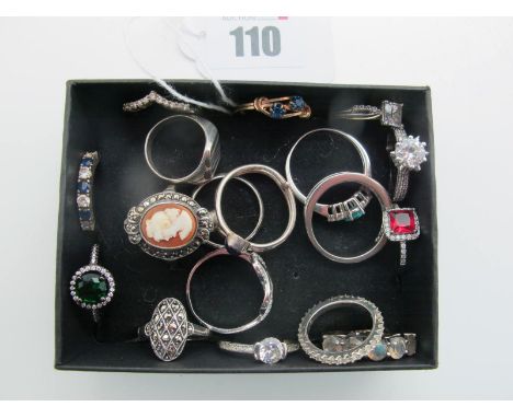 A Collection of Assorted Modern "925" and Other Dress Rings, including cameo within marcasite set border etc (finger sizes no