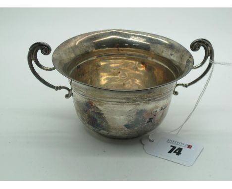 A Hallmarked Silver Twin Handled Bowl, F&amp;S, London 1907, initialled and dated "May 26th 1909" (135grams) (dents). 