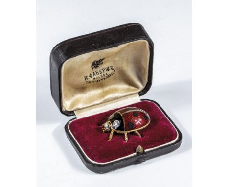 Marienkäfer-Brosche Fabergé Moskau Meister Knut Oskar Pihl 1896-1897 Vollplastische Darstellung eines Marienkäfers. Halbkugel