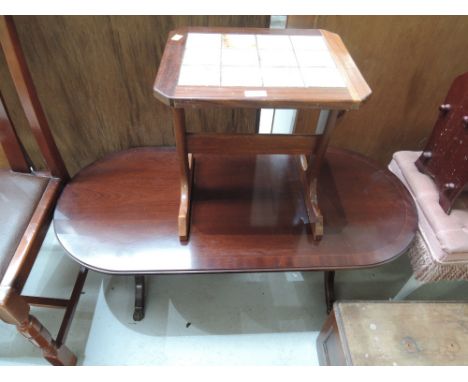 A vintage teak and tile occasional table and a reproduction coffee table