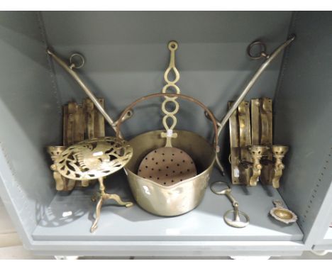 A selection of brassware etc including wall light fittings