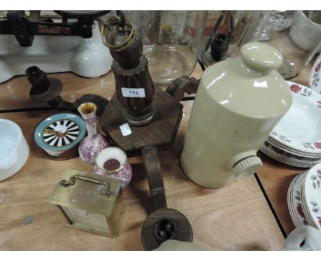A selection of hardware including carved wood light fitting