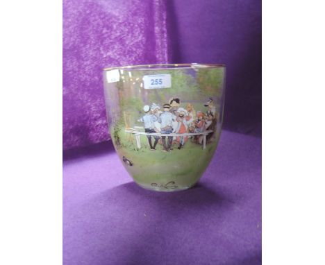 A Goebel glass vase with Pictorial decoration, signed Carl Larsson