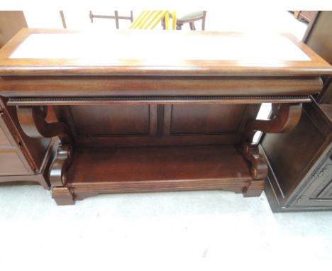 A reproduction marble top console table