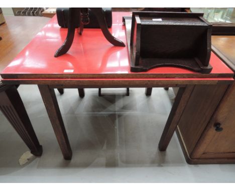 A vintage oak frame Formica top kitchen table