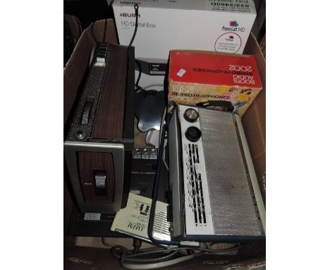 A box of vintage radios etc