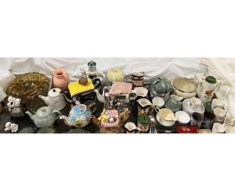 A Celtic harvest pattern fruit bowl together with novelty teapots, part tea sets etc