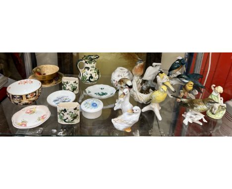 A Royal Worcester figure Springtime together with a collection of bird figures, masons pottery etc