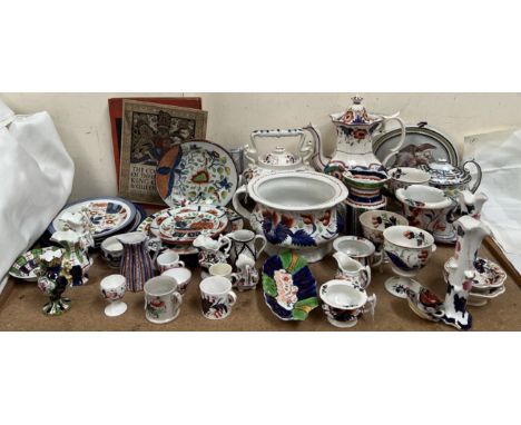 A pearlware plaque of Prometheus and the eagle, together with a collection of Gaudy Welsh pottery, coronation booklets etc 