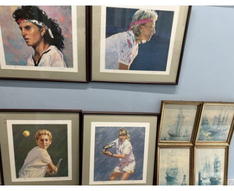 After Jonas, a set of four limited edition prints of Tennis Players, signed in pencil to the margin, together with four other