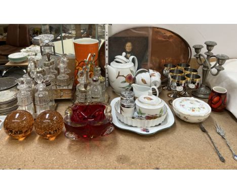 A large Poole pottery vase together with another Poole pottery vase, electroplated cruet sets, Worcester part tea set, a mall