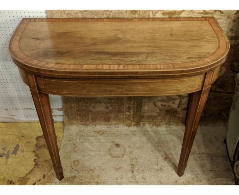 CARD TABLE, 92cm W x 46cm D x 74cm H, George III rosewood and satinwood, circa 1800 with inlaid detail and green baize interi