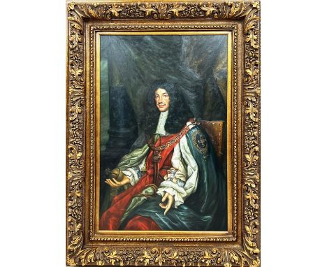 AFTER JOHN MICHAEL WRIGHT (1617-1694) 'Portrait of King Charles II', oil on canvas, 122cm x 92cm, gilt framed. 