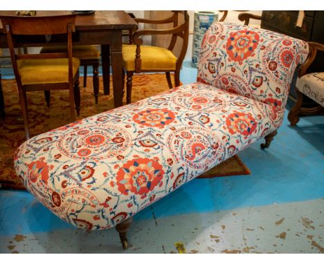 DAYBED, 76cm H x 72cm W x 184cm L, mid Victorian in Suzani style upholstery on brass castors. 