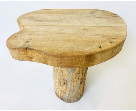 SIDE TABLE, tree section raised upon trunk pedestal, 77cm x 55cm D x 71cm H. 